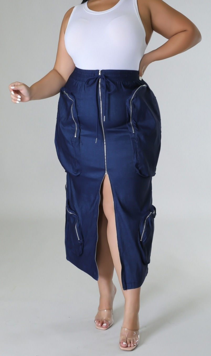 Thumbnail: Blue Cargo Maxi Skirt Plus Size