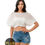 Thumbnail: Voluminous Sleeves Pleated Crop Top Plus Size