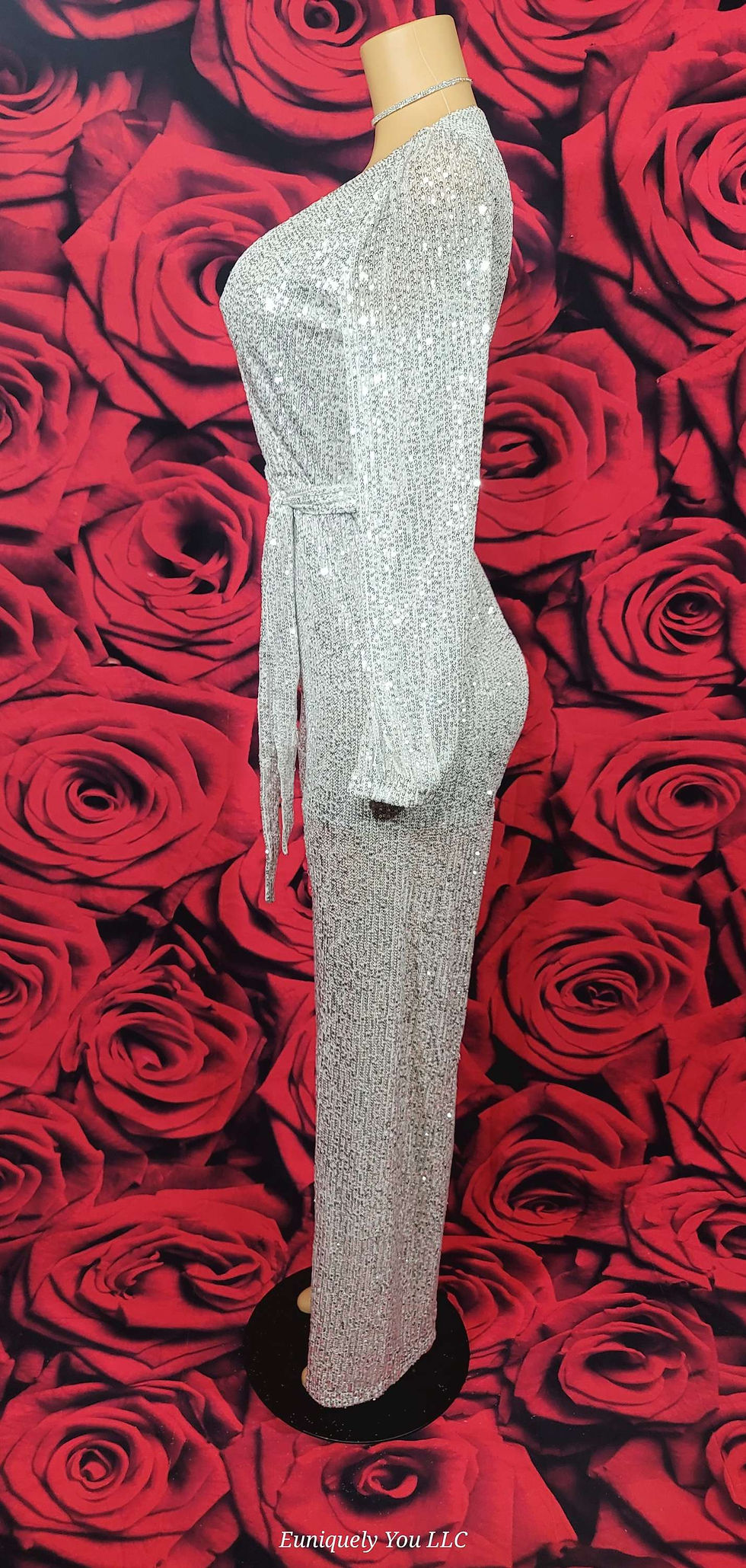 Thumbnail: Silver Sequin Jumpsuit with Self Tie