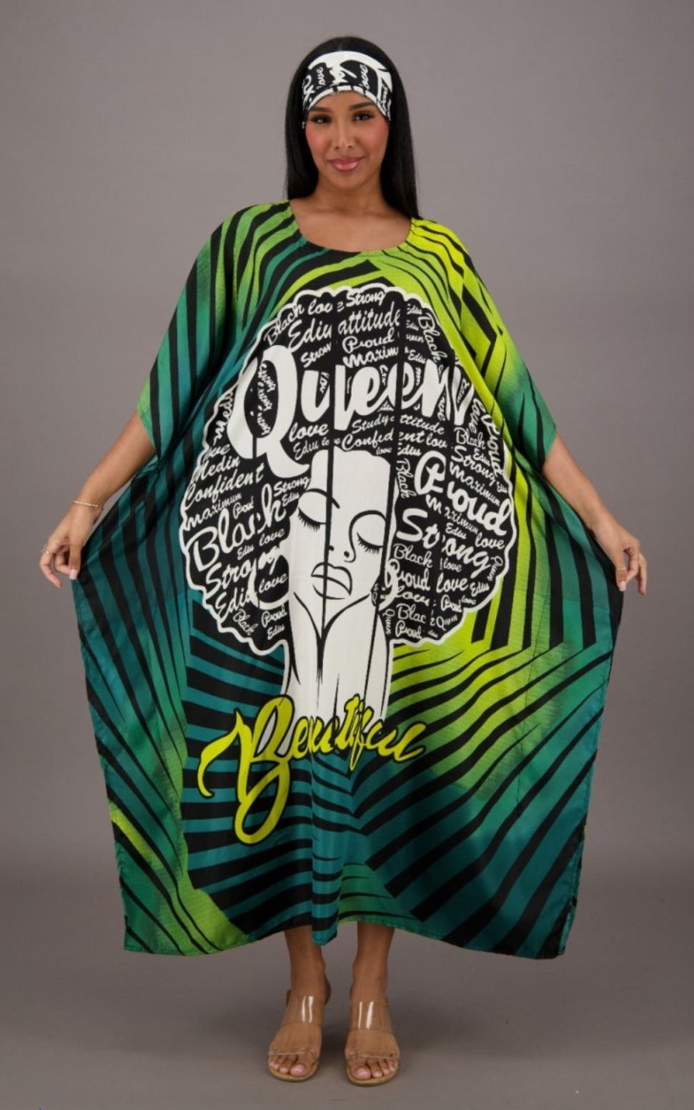 Beautiful Essence Green Zebra Print Kaftan