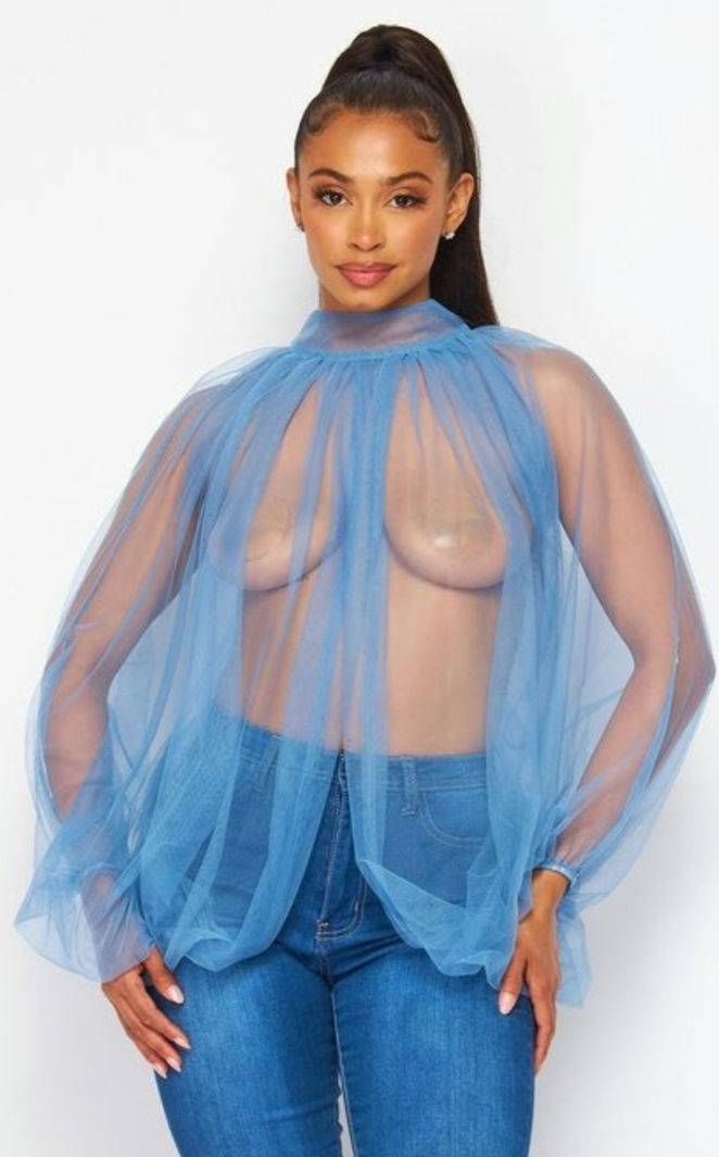 Thumbnail: Organza Balloon Sleeve Blouse