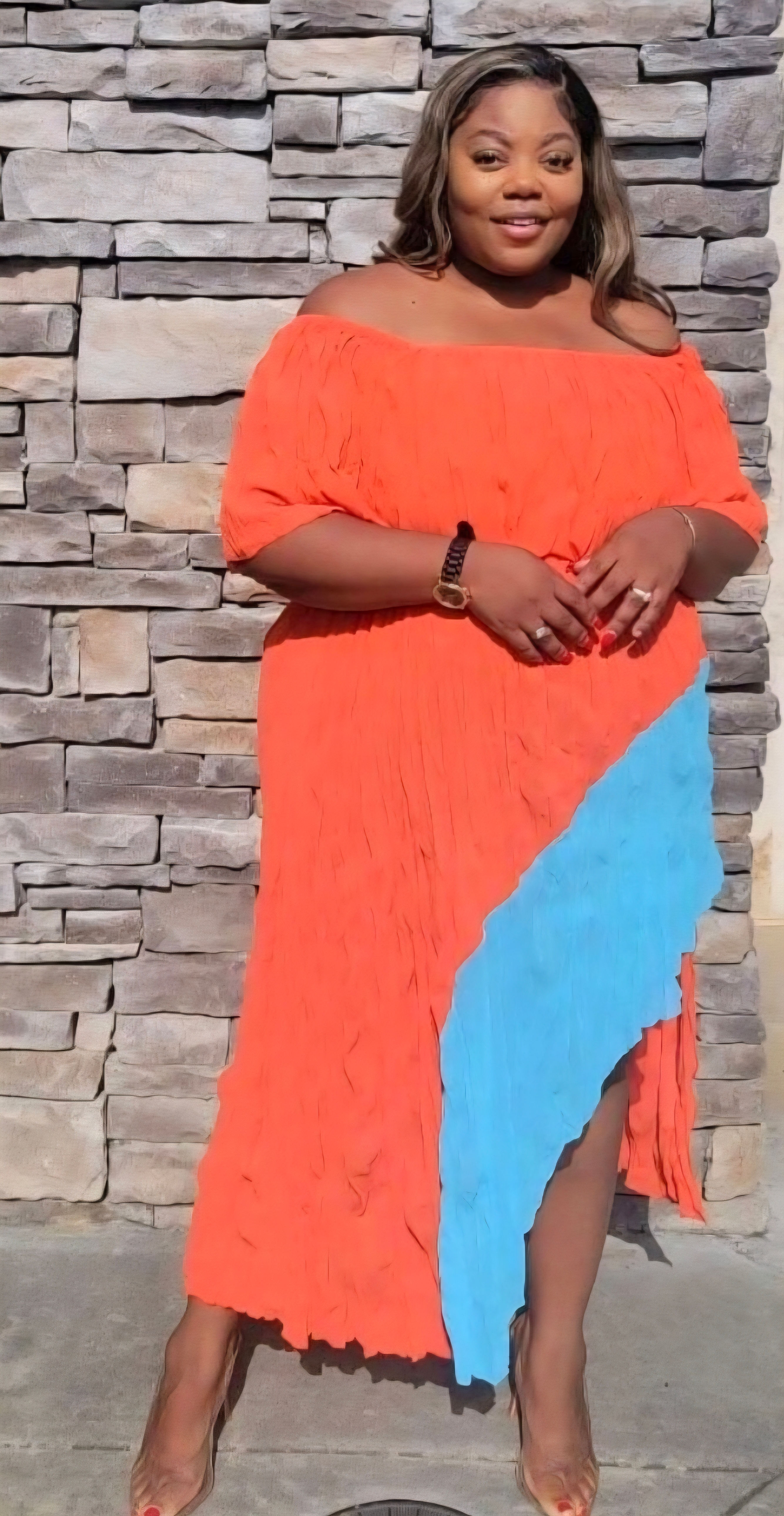Sunset Breeze Color Block Off Shoulder Dress 