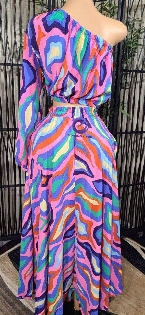 Thumbnail: MultiPrint Cut Out One Shoulder Maxi Dress