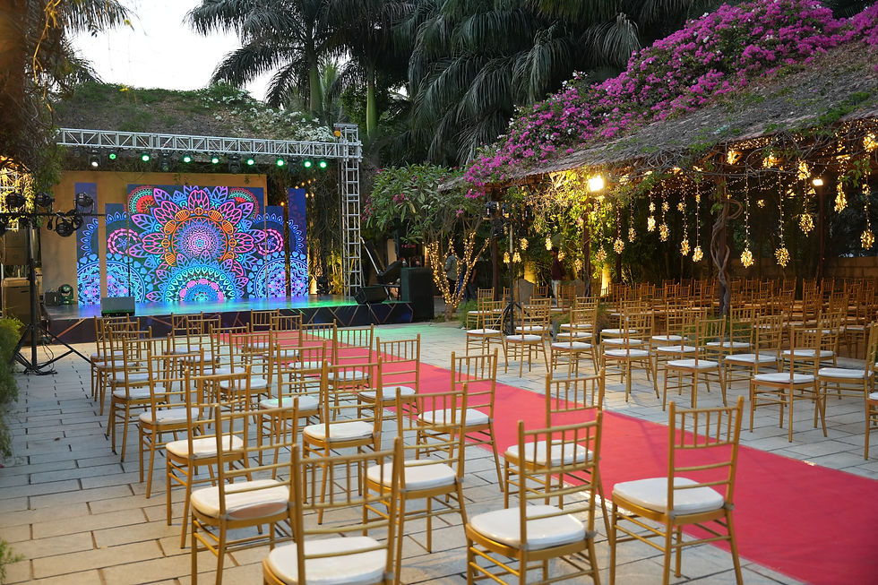 mandapam and courtyard decor at tamara for a bollywood sangeet
