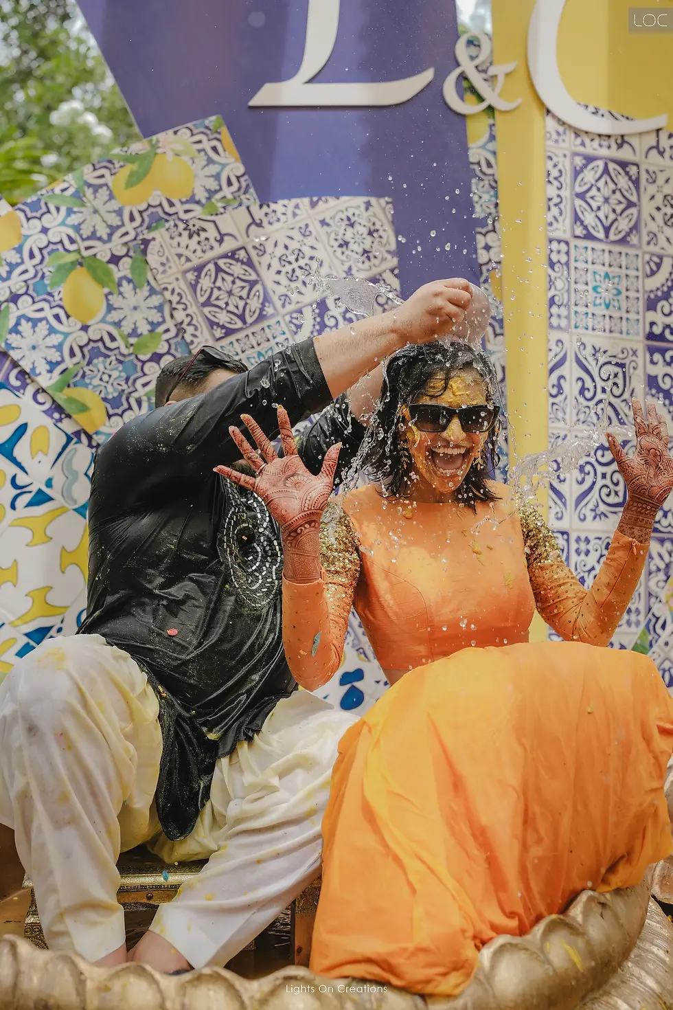 couple having fun during haldi