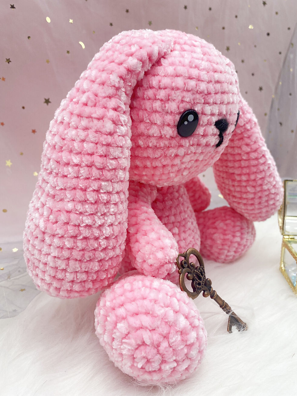 Thumbnail: Lola the Pink Lop-Eared Bunny | Large Handmade Velvet Art Doll (10 inch)