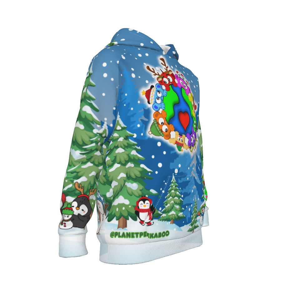 Thumbnail: Planet Peek-A-Boo Winter Wonderland All-Over Print Kid's Raglan Pullover Hoodie