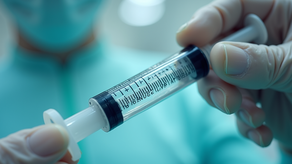 Close-up view of a syringe with filler being prepared