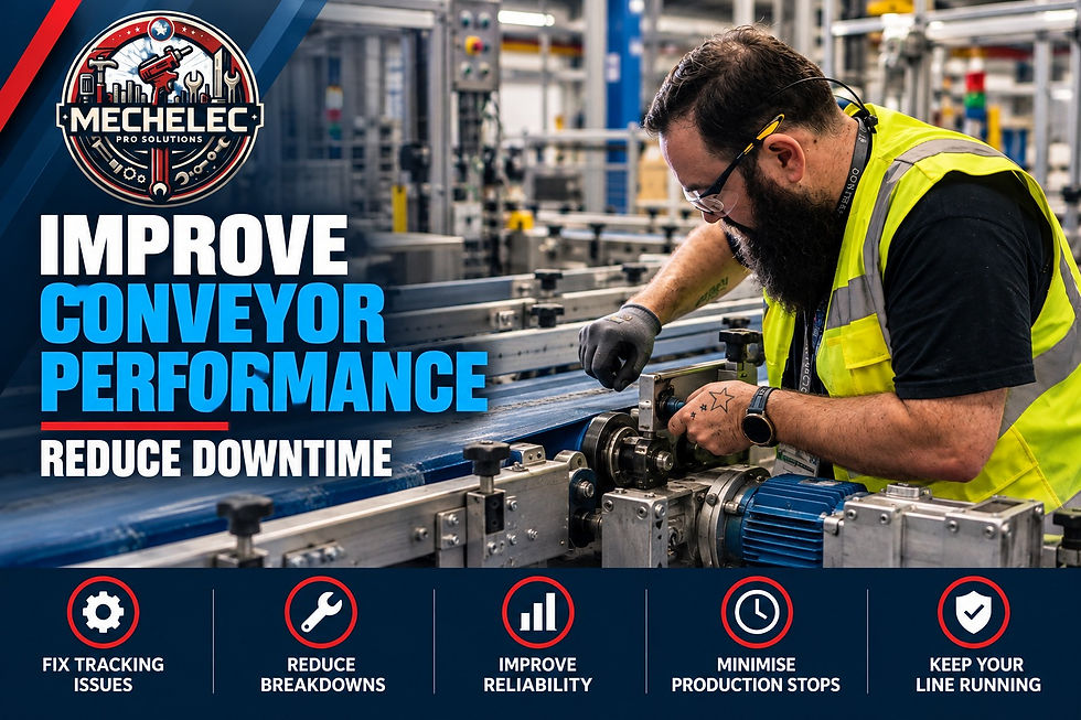 Engineer improving conveyor belt performance to reduce downtime on a manufacturing production line