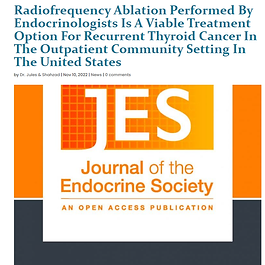 Ahmad, Shahzad, et al. “Radiofrequency Ablation of Cervical Thyroid Cancer Metastases—Experience of Endocrinology Practices in the United States.” Journal of the Endocrine Society, vol. 7, no. 7, June 2023, p. bvad066. DOI.org (Crossref), https://doi.org/10.1210/jendso/bvad066.