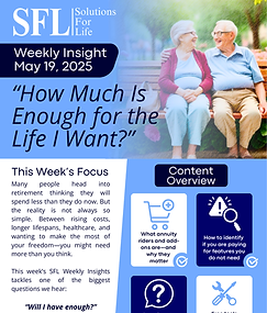 Discover how annuity riders and hidden add-ons may be costing you thousands. This edition of SFL Weekly Insights helps Kansas retirees align their annuities with their goals and avoid paying for features they do not need.