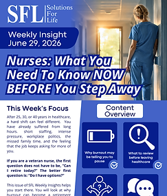 Veteran nurses facing burnout may have more options than they realize. This edition helps Kansas nurses review retirement timing, reduced hours, 401(k)/403(b) accounts, healthcare coverage before Medicare, Social Security, taxes, and spouse income before stepping away from healthcare.