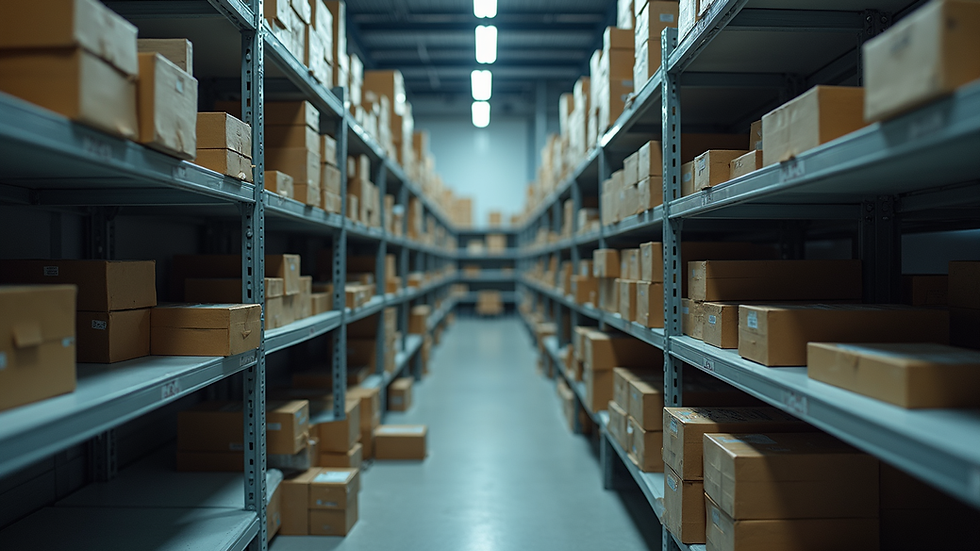 Eye-level view of organized SMT spare parts storage shelves