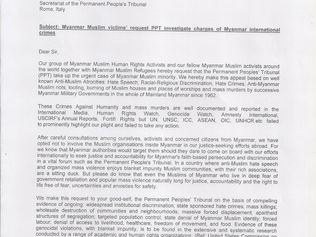 Myanmar Muslim victims’ request Permanent People’s Tribunal to investigate the charges of Myanmar’s 