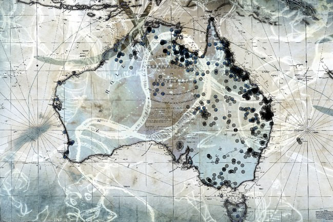 A multimedia project led by the the Indigenous Australian artist Judy Watson is among the initiatives seeking to map the numerous sites where colonists massacred Aboriginal people. Source: the names of places. (Artistic / research / technical team: Judy Watson, Greg Hooper, Freja Carmichael, Indy Medeiros, Jonathan Richards, Angus Hooper, Jarrard Lee.)
