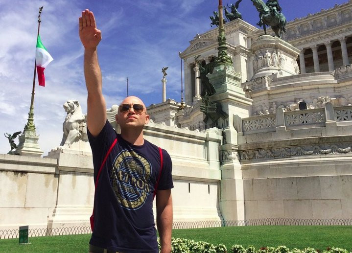 ANDREW ANGLIN Andrew Anglin gives the Nazi salute in Rome.