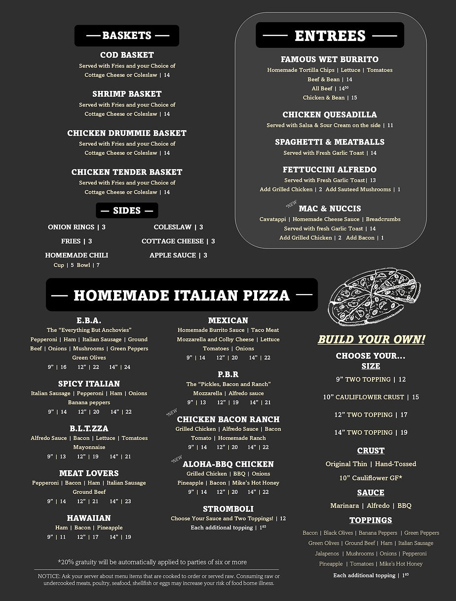 Menu Renucci's Bar & Restaurant Ionia, MI