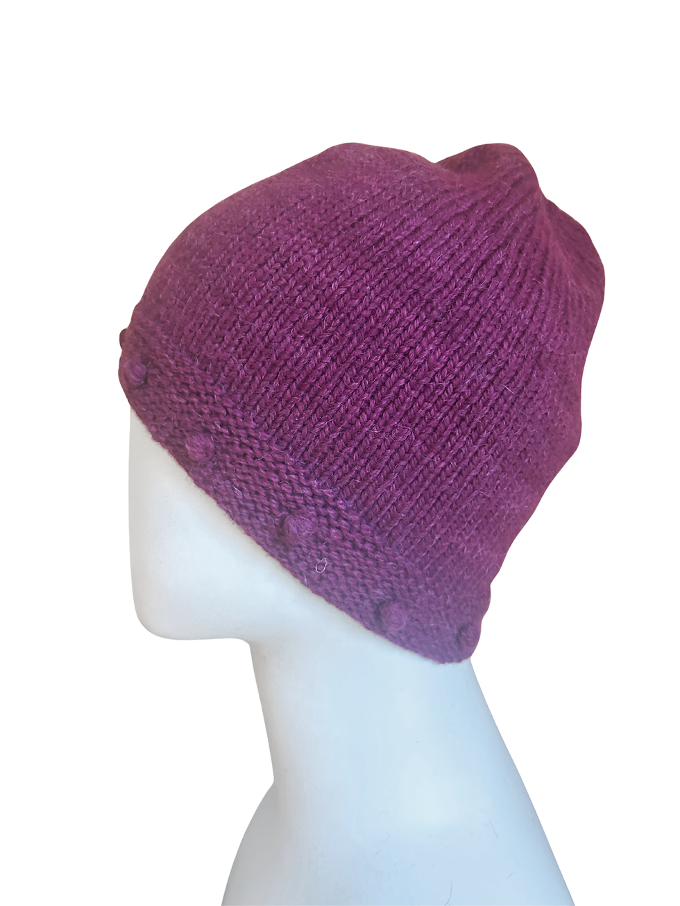 Thumbnail: Alpaca Hand-Knit Hat Popcorn Stitch Eggplant