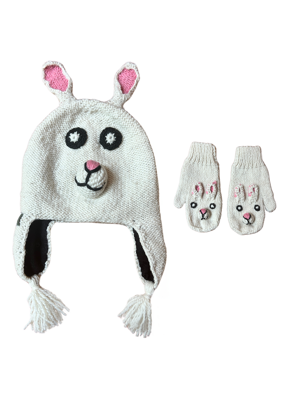Thumbnail: Alpaca Bunny Hat Mittens Combined Set