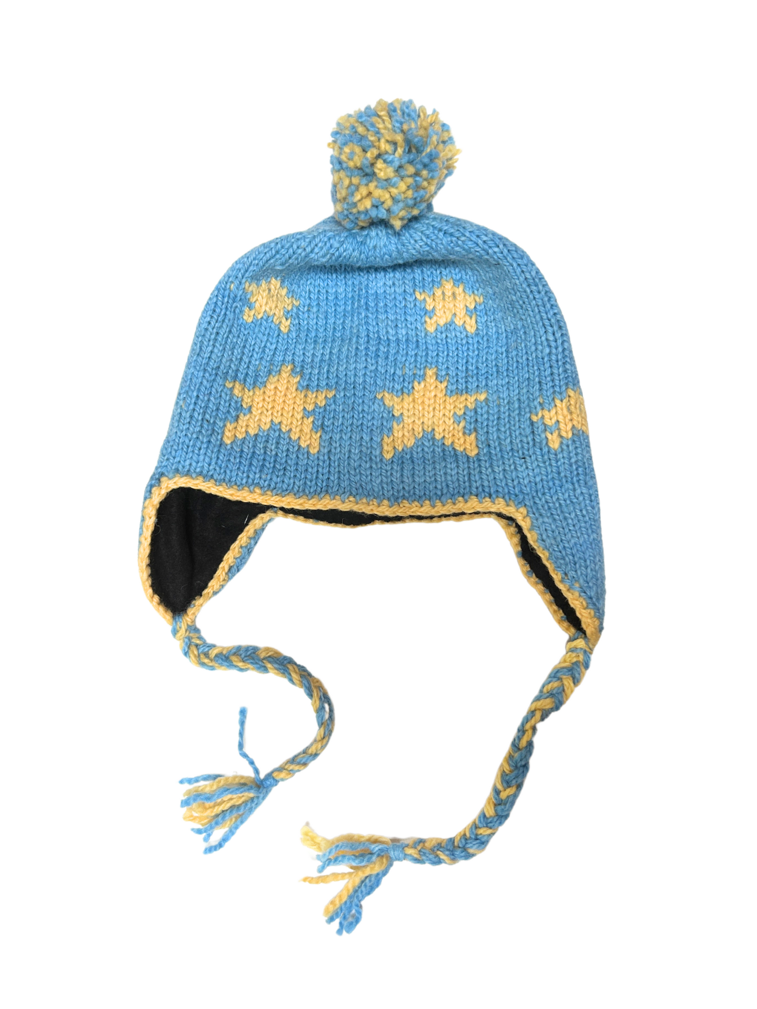 Alpaca Star Flap Hat Light Blue Yellow Stars