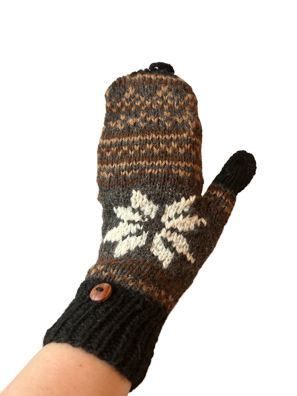 Thumbnail: Alpaca Snowflake Hooded Gloves Black Back