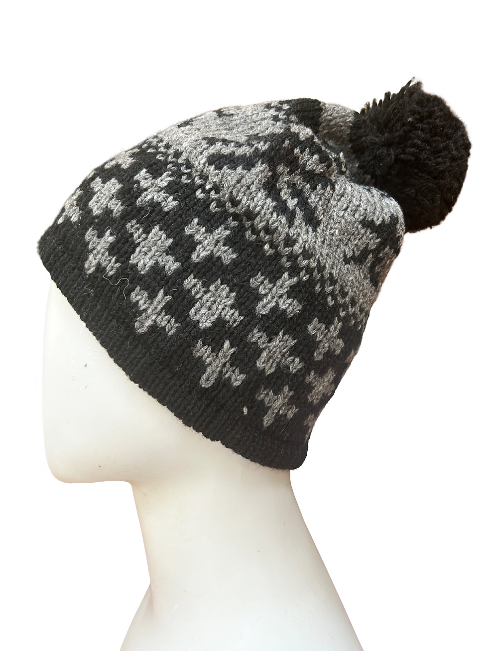 Thumbnail: Snowflake Alpaca Beanie Red Black Pom