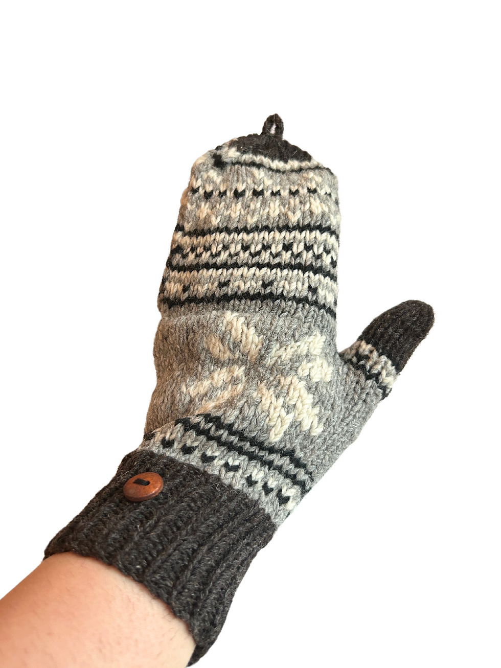 Thumbnail: Alpaca Snowflake Hooded Gloves Silver Grey Back