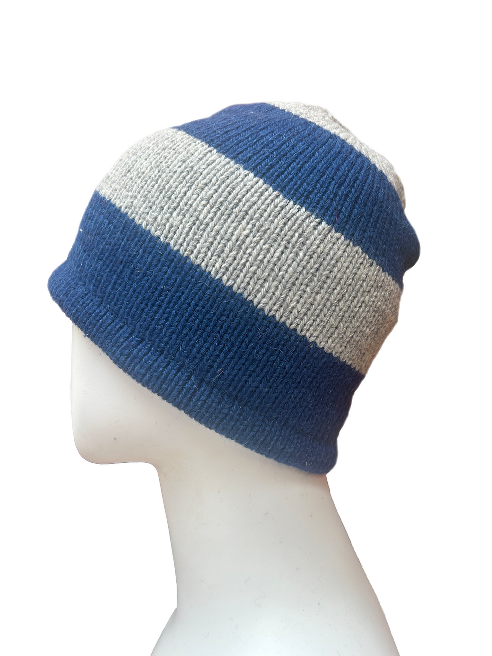 Thumbnail: Alpaca Striped Beanie Blue Silver Grey
