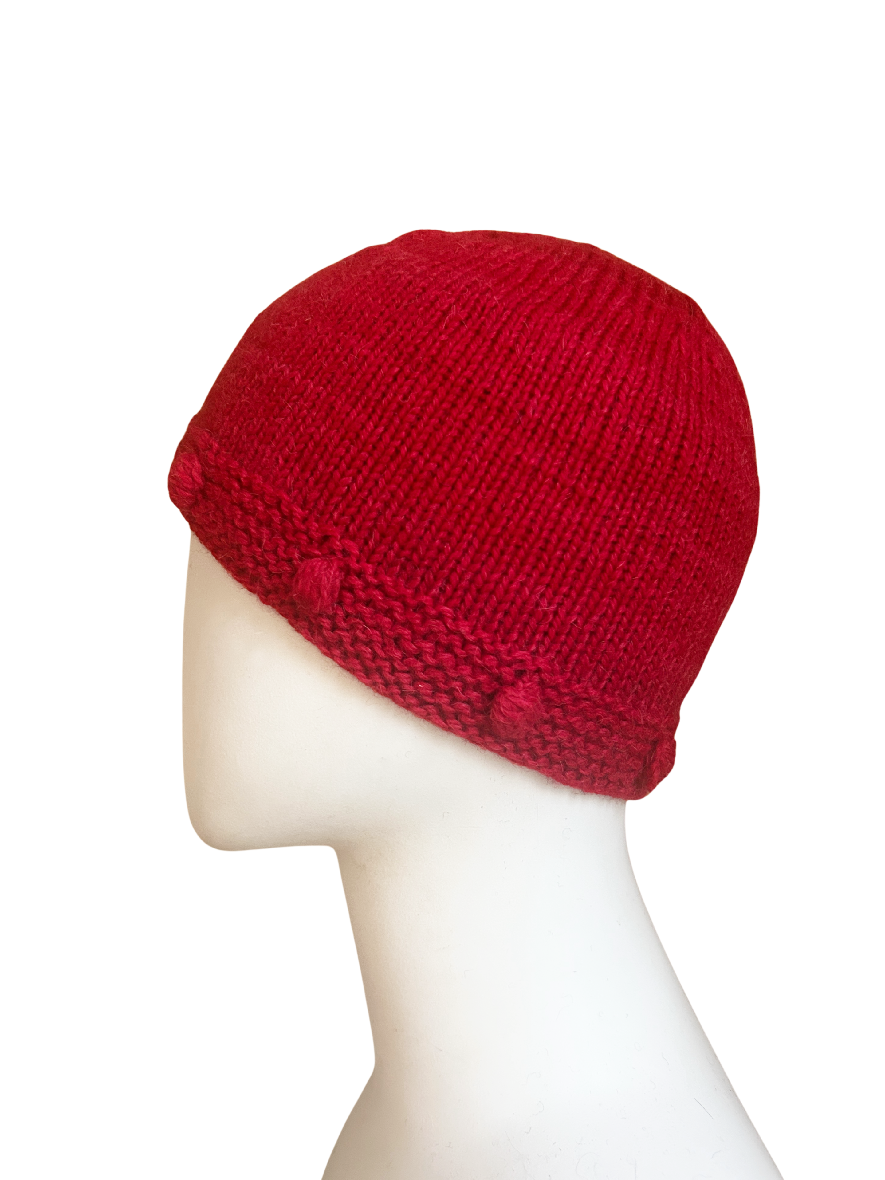 Alpaca Hand-Knit Hat Popcorn Stitch Red