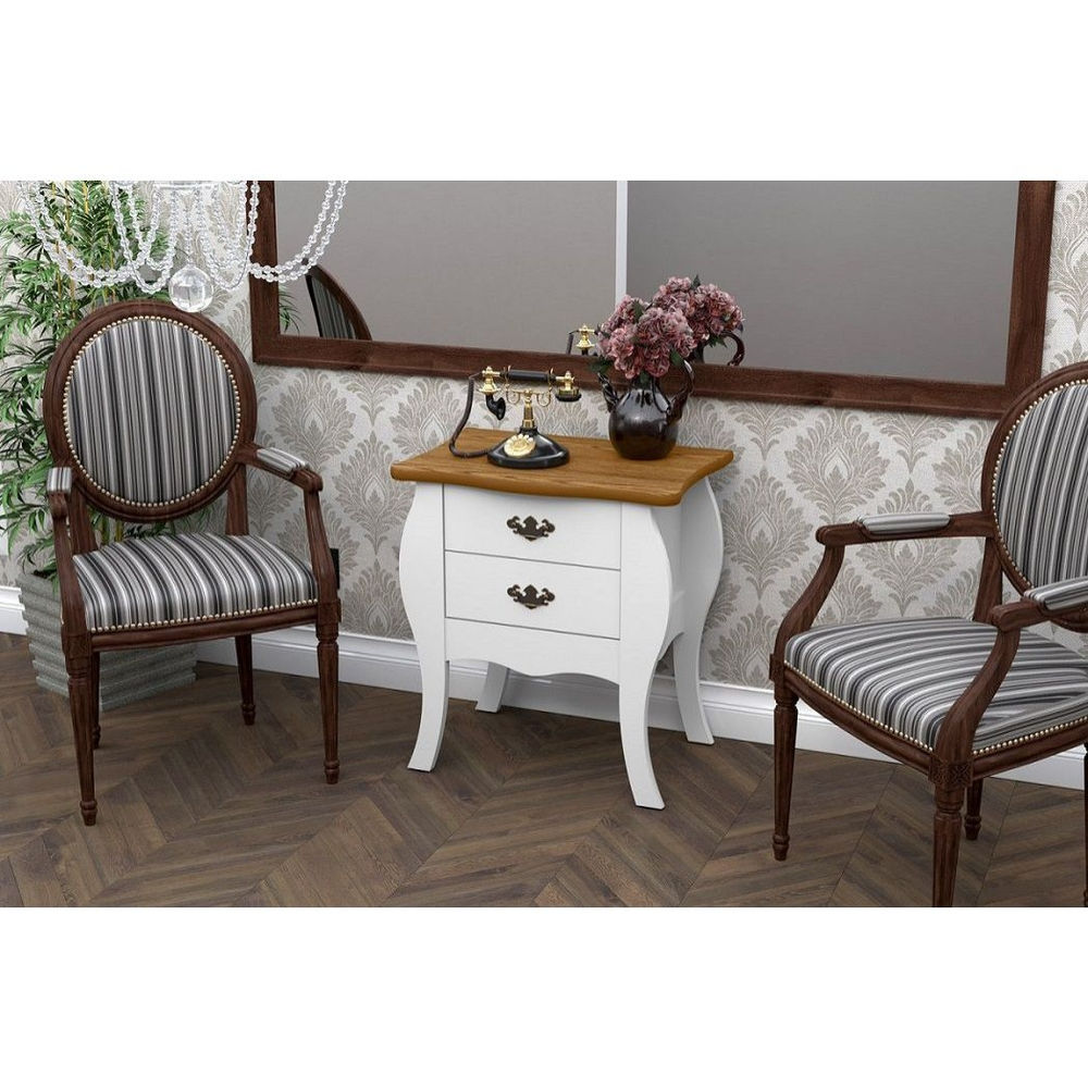 CRIADO BOMBE 2 GAV BRANCO COM TAMPO CUMARU