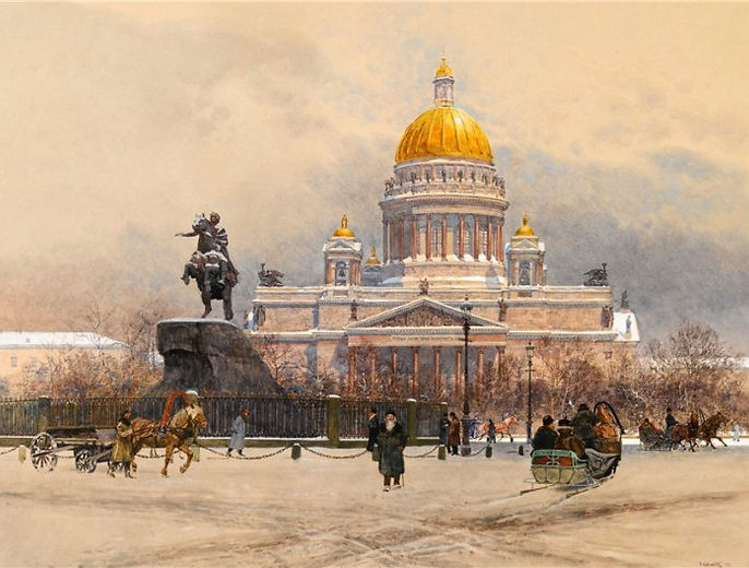 Исаакиевский собор зимой акварель Петербург