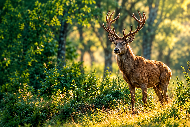 Cerf majestueux dans la lumière dorée.png