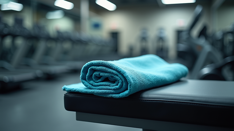 Eye-level view of cooling performance towel on gym bench
