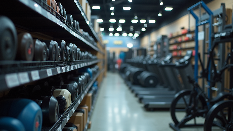 Eye-level view of a fitness equipment shelf in an online store
