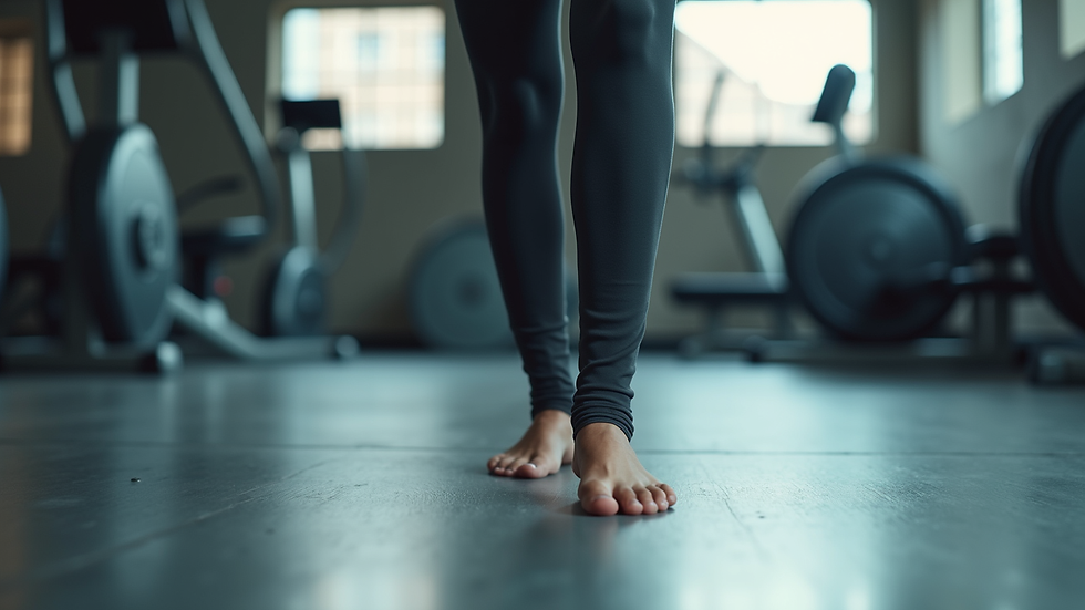 Close-up of seamless compression leggings on gym floor