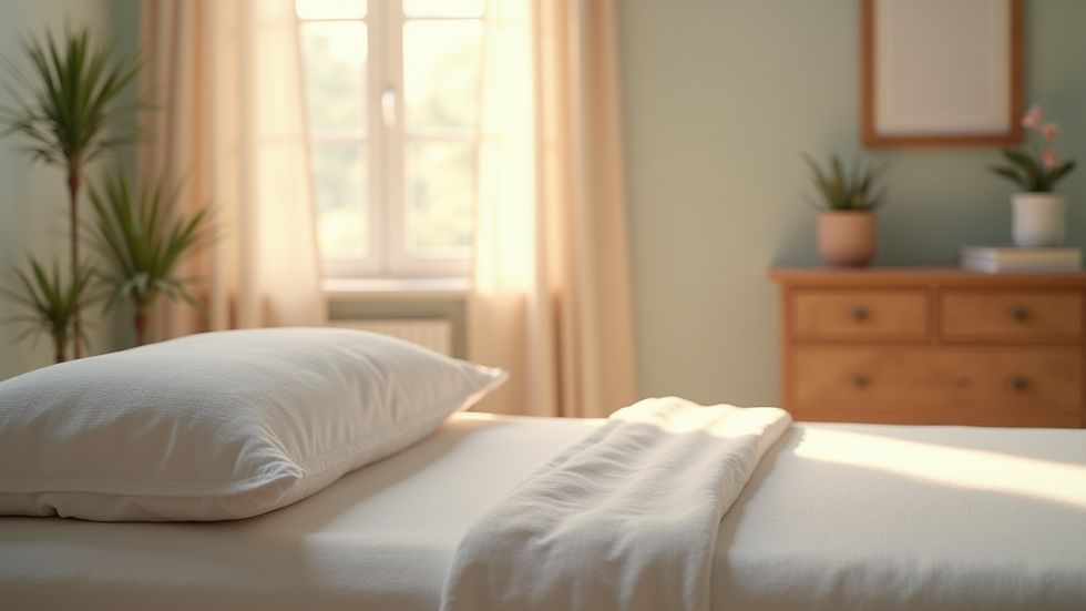 Close-up view of a serene therapy room with calming colors and soft lighting