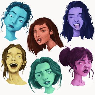 Digital procreate drawing of six female faces in different expressions