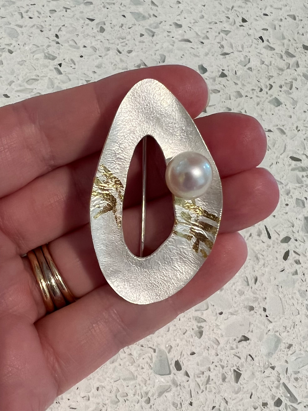Thumbnail: Silver Brooch with 24k Accent and White Pearl