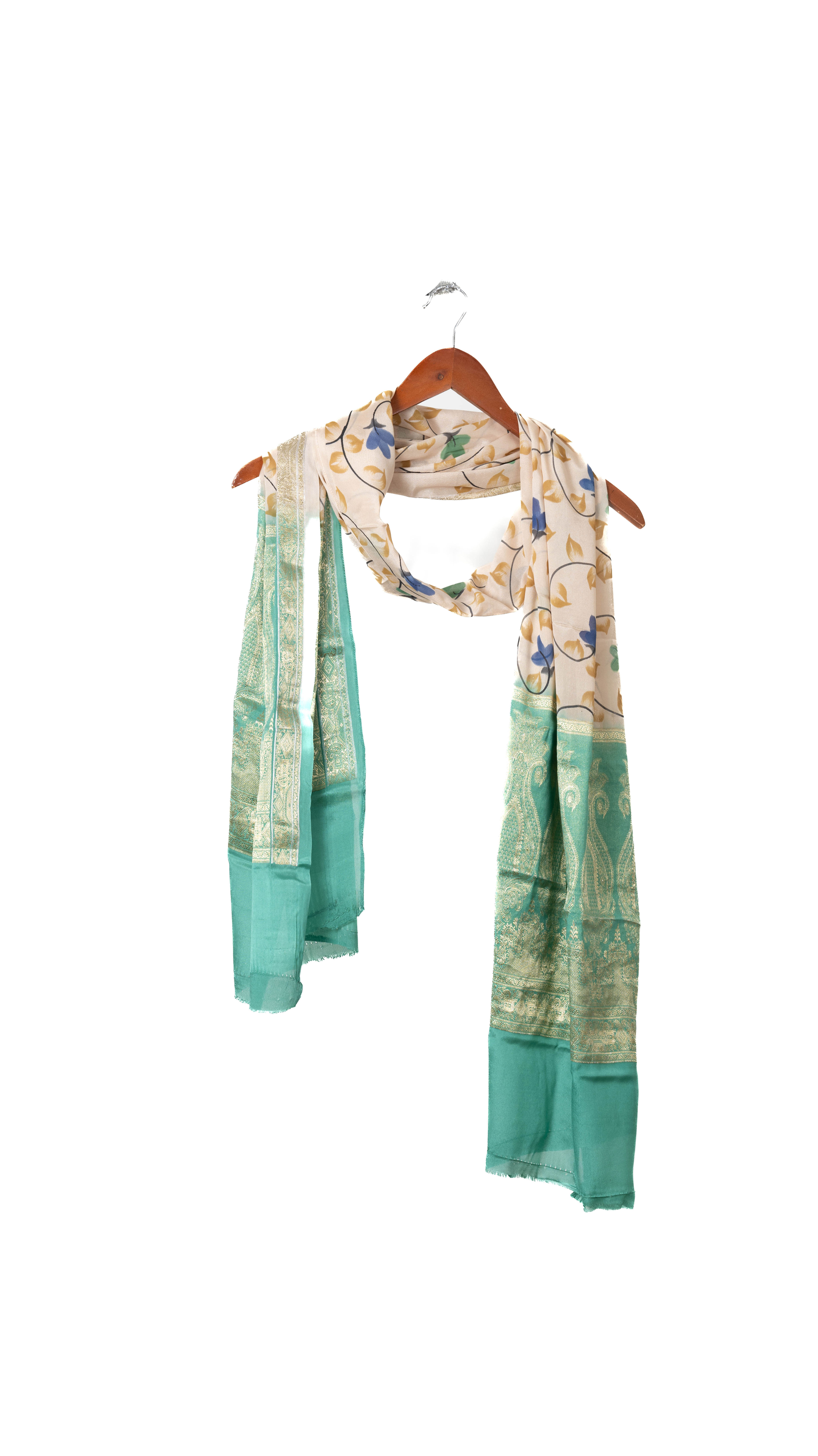 Cream Floral Hand Painted Silk Stole