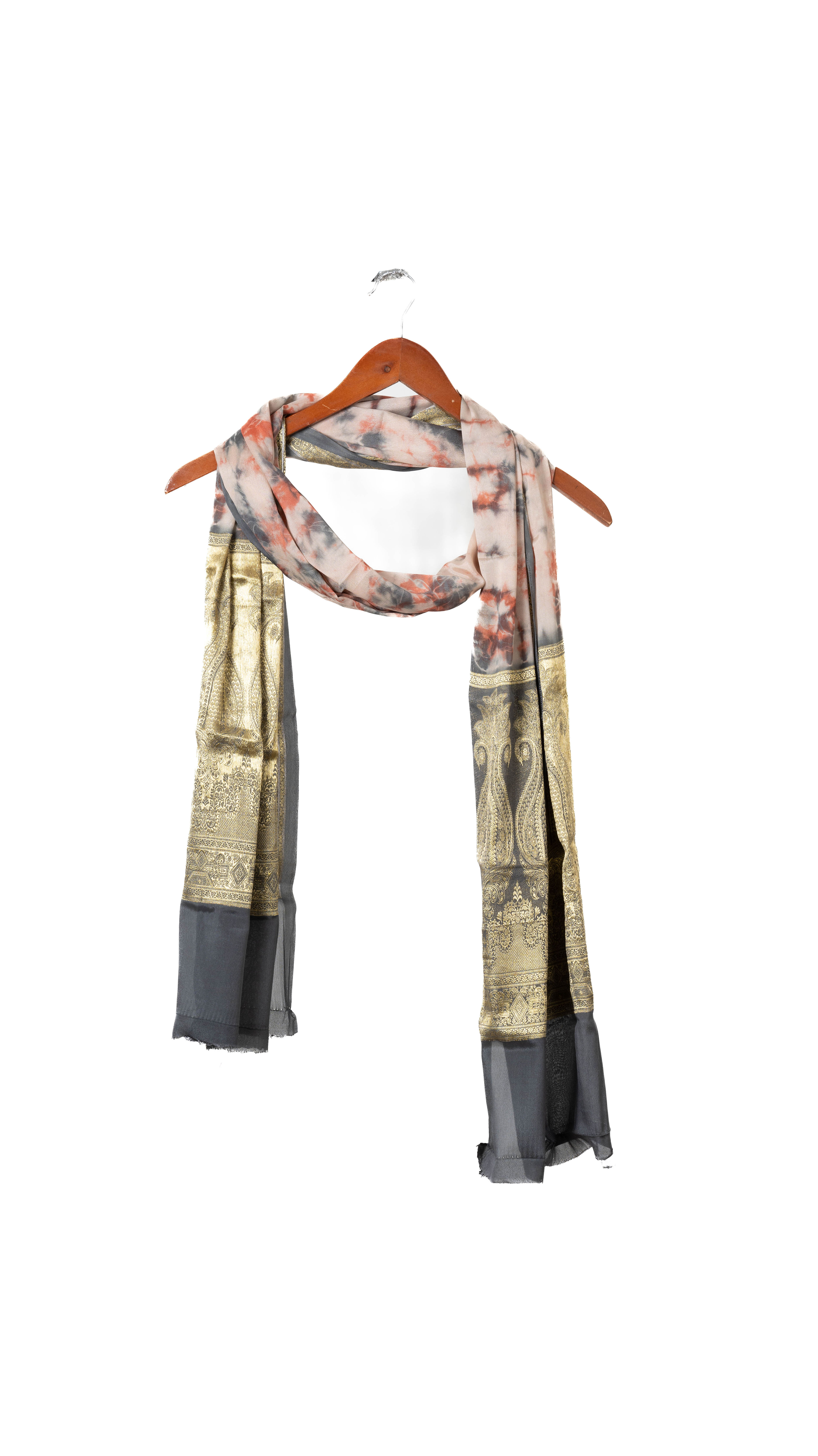 Orange and Grey Abstract Tie & Dye Silk Stole