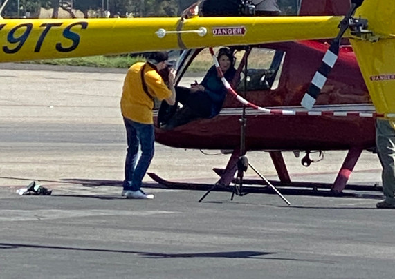 Producer / Director, Phyllis Stuart with photographer Moses Sparks on Tarmac Van Nuys airport.
Gisele Joves photo.