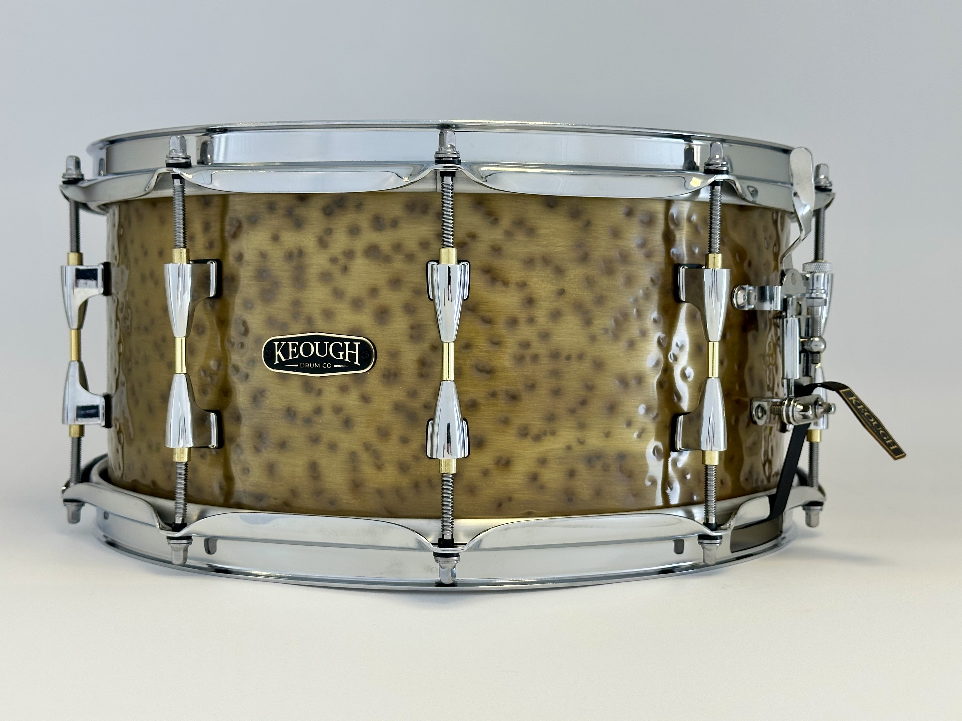 Keough ValaTone serial 014 14 by 6.5 inch hand hammered brass snare in Brushed Patina