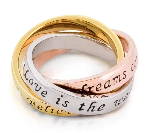 DISNEY TINKER BELL - Interlocking Ring 'TriColor Gold Plated' (Size 8)