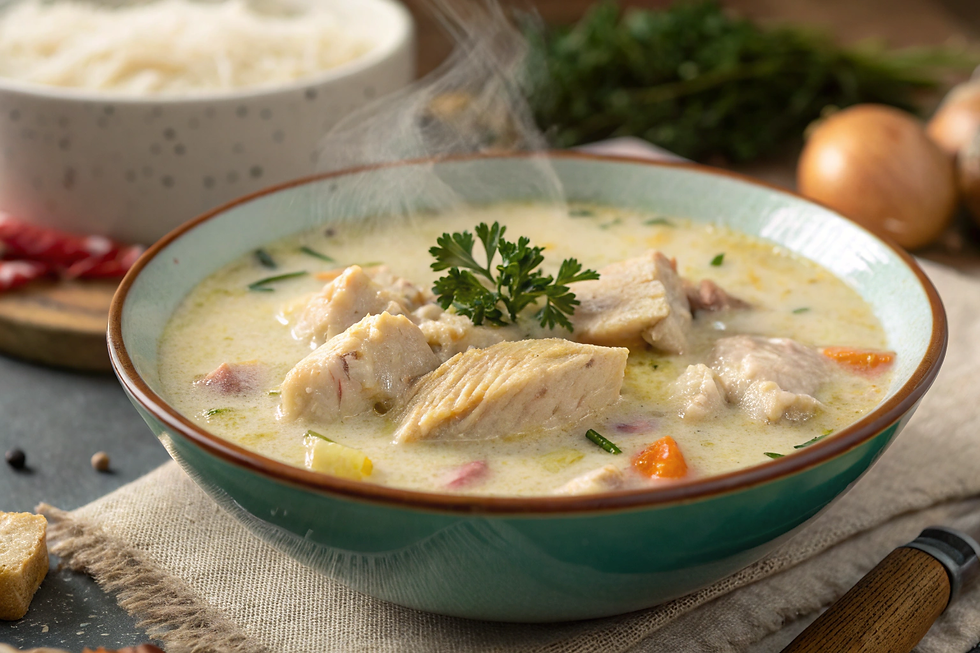 Rich Bosnian chicken and okra soup, thickened and traditionally served warm as a starter.