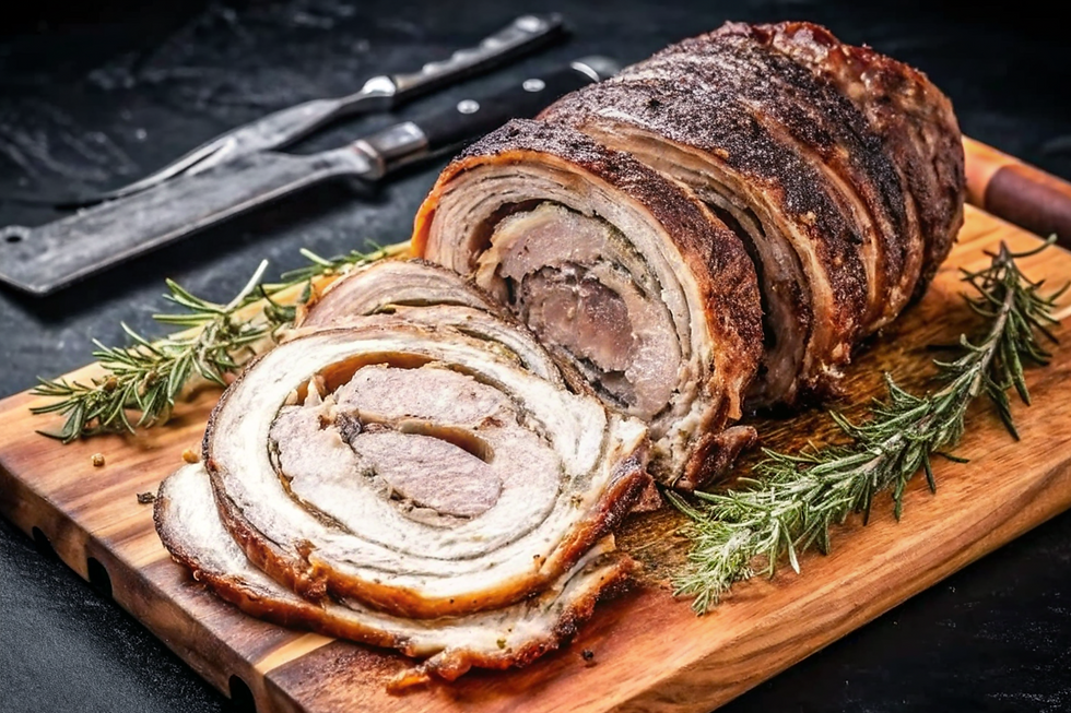 Slow-roasted pork, seasoned with rosemary, garlic, and fennel.
