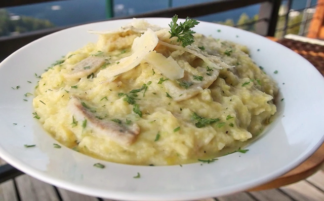 Salted cod cooked with garlic, olive oil, and potatoes.