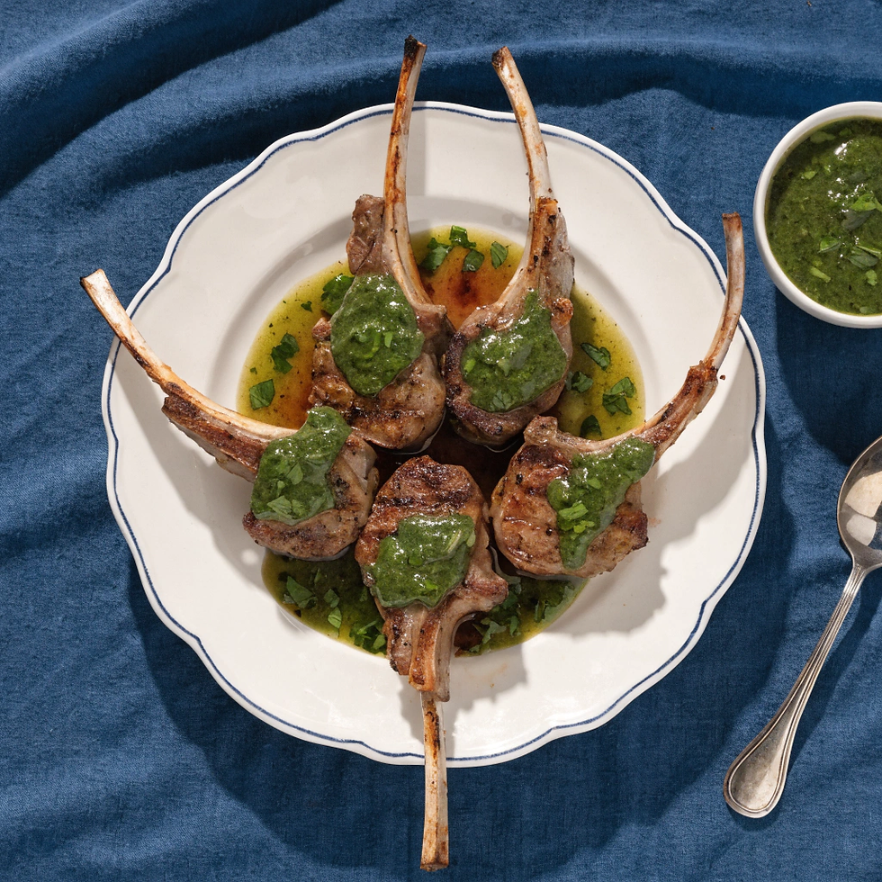 Grilled lamb chops served with traditional mint sauce.