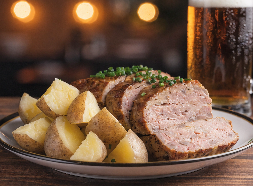 Popular Bavarian meatloaf served warm with boiled or fried potatoes and mustard.