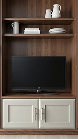 A beautiful media unit finished with walnut internals.