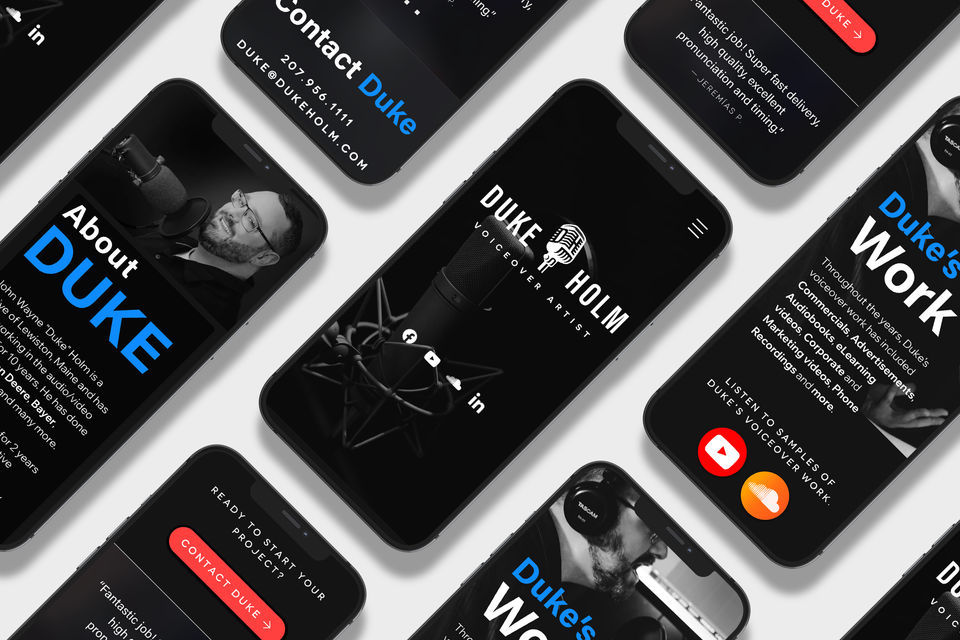 cell phone mock up images for Duke Holm website